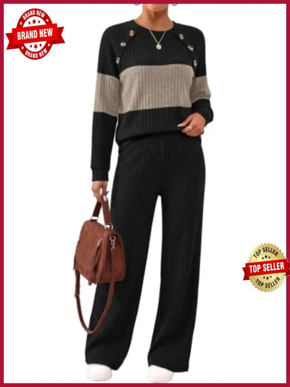 2 Piece Lounge Set Women Button Track Suit Wide Leg Pants